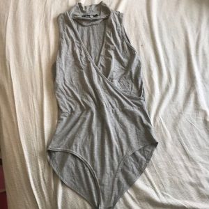Grey v neck body suit